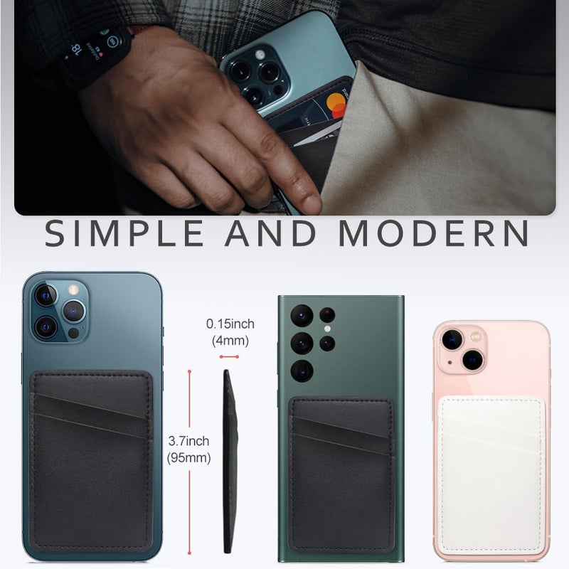 Limvory Phone Wallet Stick On, Leather Phone Card Holder, Credit Card Holder for Phone Case Compatible with iPhone, Samsung and Android - White, Black - Image 2